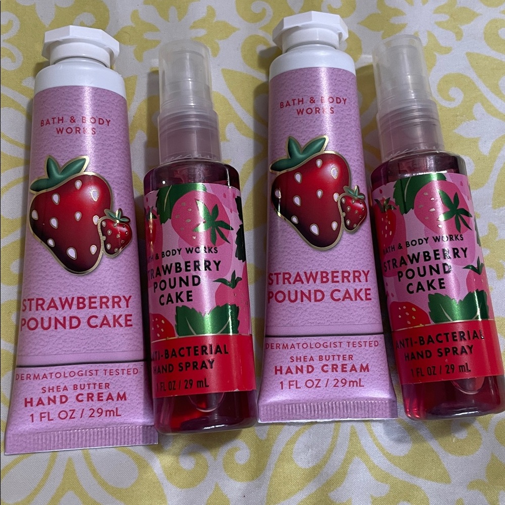 Bath & Body Works 2 Strawberry PoundCake Hand Creams + 2 Anti-Bac Hand Spray NWT